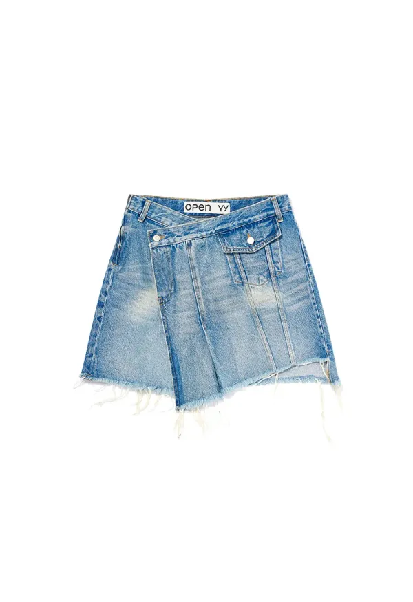 WRAP DENIM SKIRT, BLUE