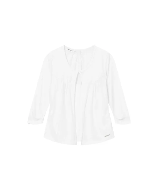 Button shirring summer cardigan WHITE