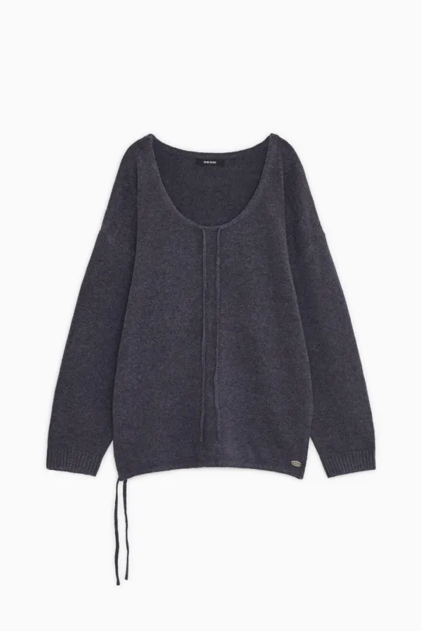 SOFT ALPACA LAYERED U-NECK KNIT, PURPLE