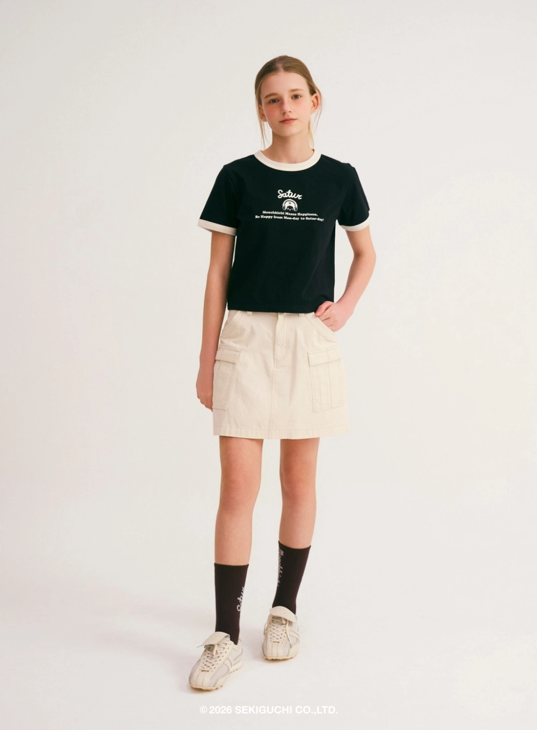 세터 (W) Satur X Monchhichi Ringer T-Shirt - Black 상품 이미지 3