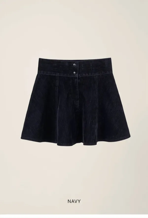 VELVET DENIM SKIRT_NAVY