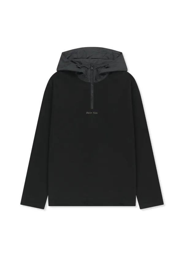 COLOR BLOCK HOODY QUARTER ZIP UP IN BLACK