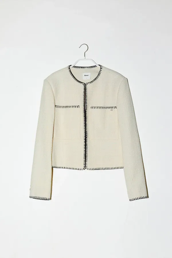 MELO STITCH POCKET TWEED JACKET - CREAM
