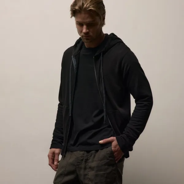 Vintage French Terry Zip Up Hoodie - Black