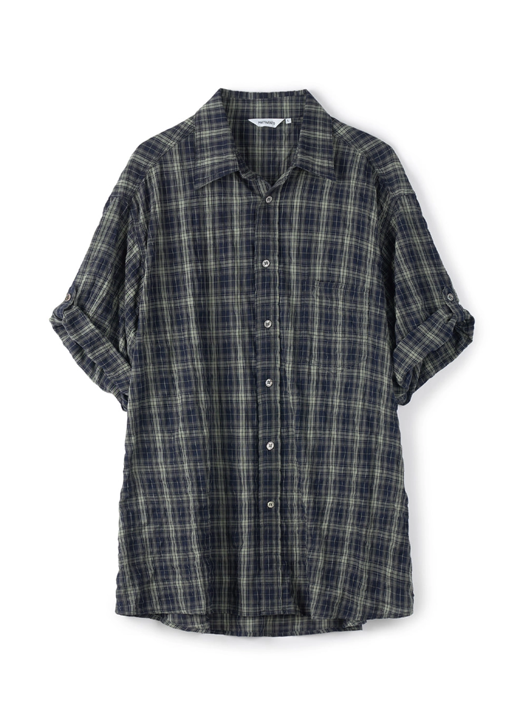 파르티멘토 Vintage Shadow Check Roll Up Half Shirts_Faded Navy 상품 이미지 1
