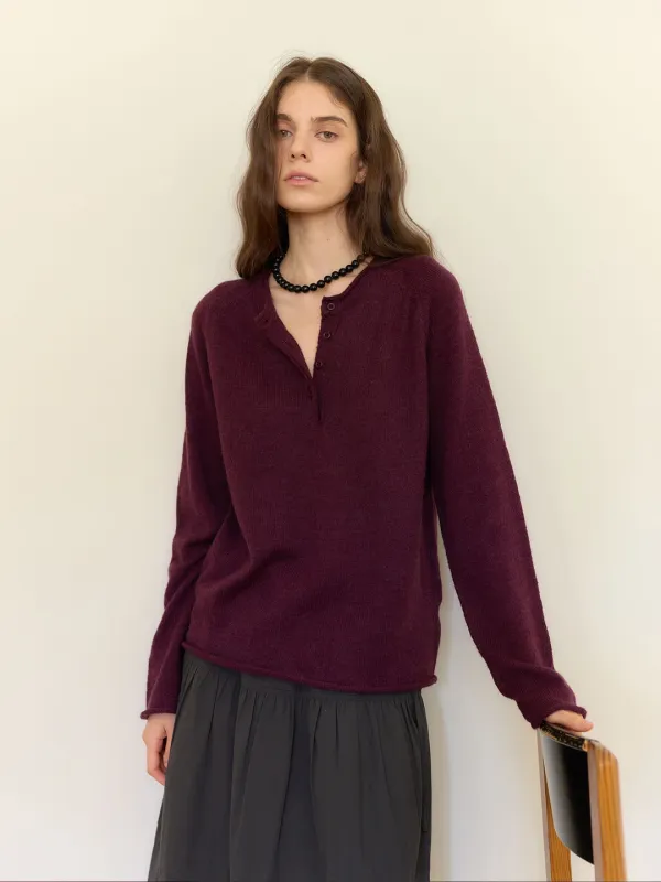 RAGLAN HALF BUTTON KNIT [ GRAPE ]