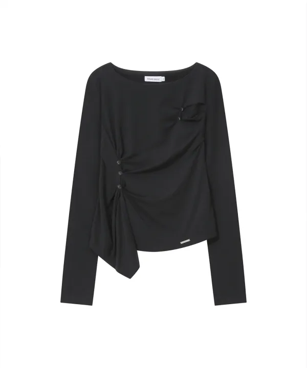 Asymmetric draped long sleeve BLACK