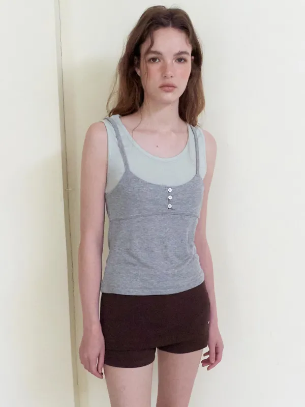 Color Layered Ribbed Top, Melange Grey
