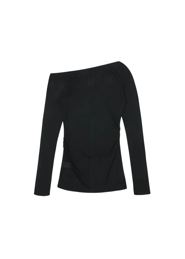 [2ND] SLICK OFF SHOULDER T, BLACK