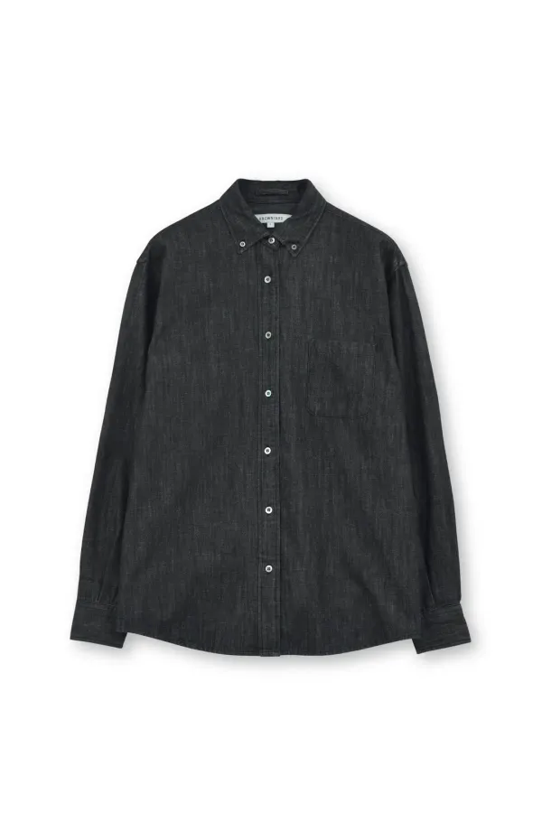 W Button Down Denim Shirt, Black