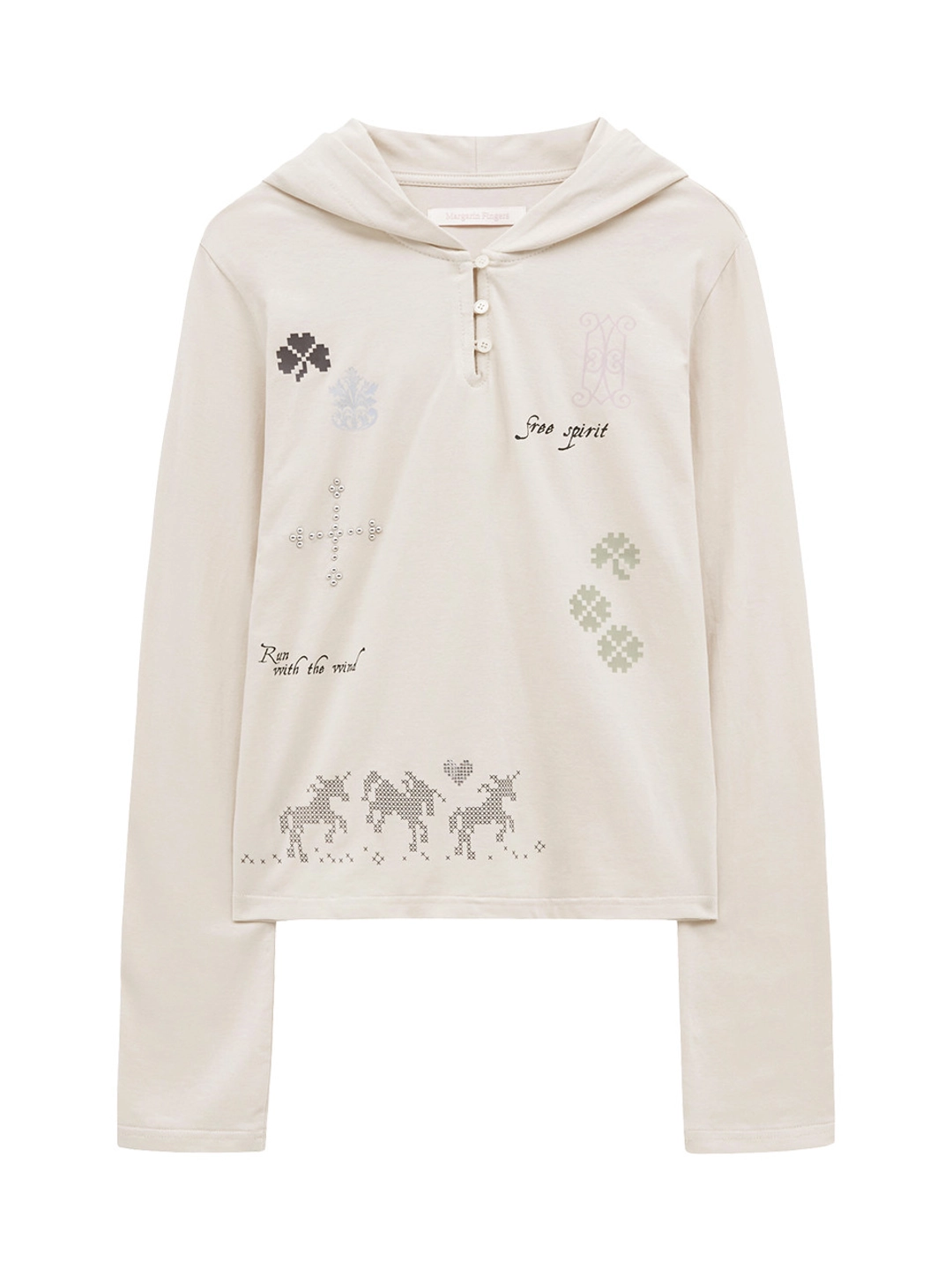 마가린핑거스 UNICORN CLOVER HOODED T-SHIRT (BEIGE) 상품 이미지 1