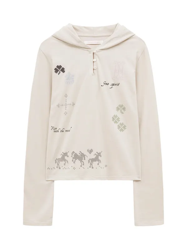 UNICORN CLOVER HOODED T-SHIRT (BEIGE)