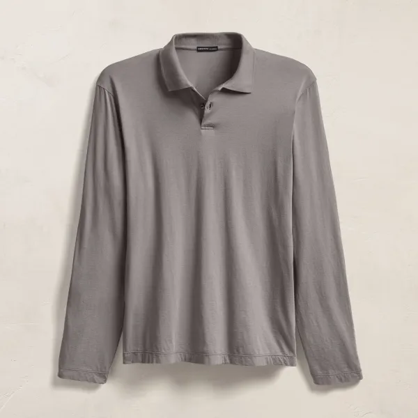 Luxe Lotus Jersey Long Sleeve Polo - Wolf