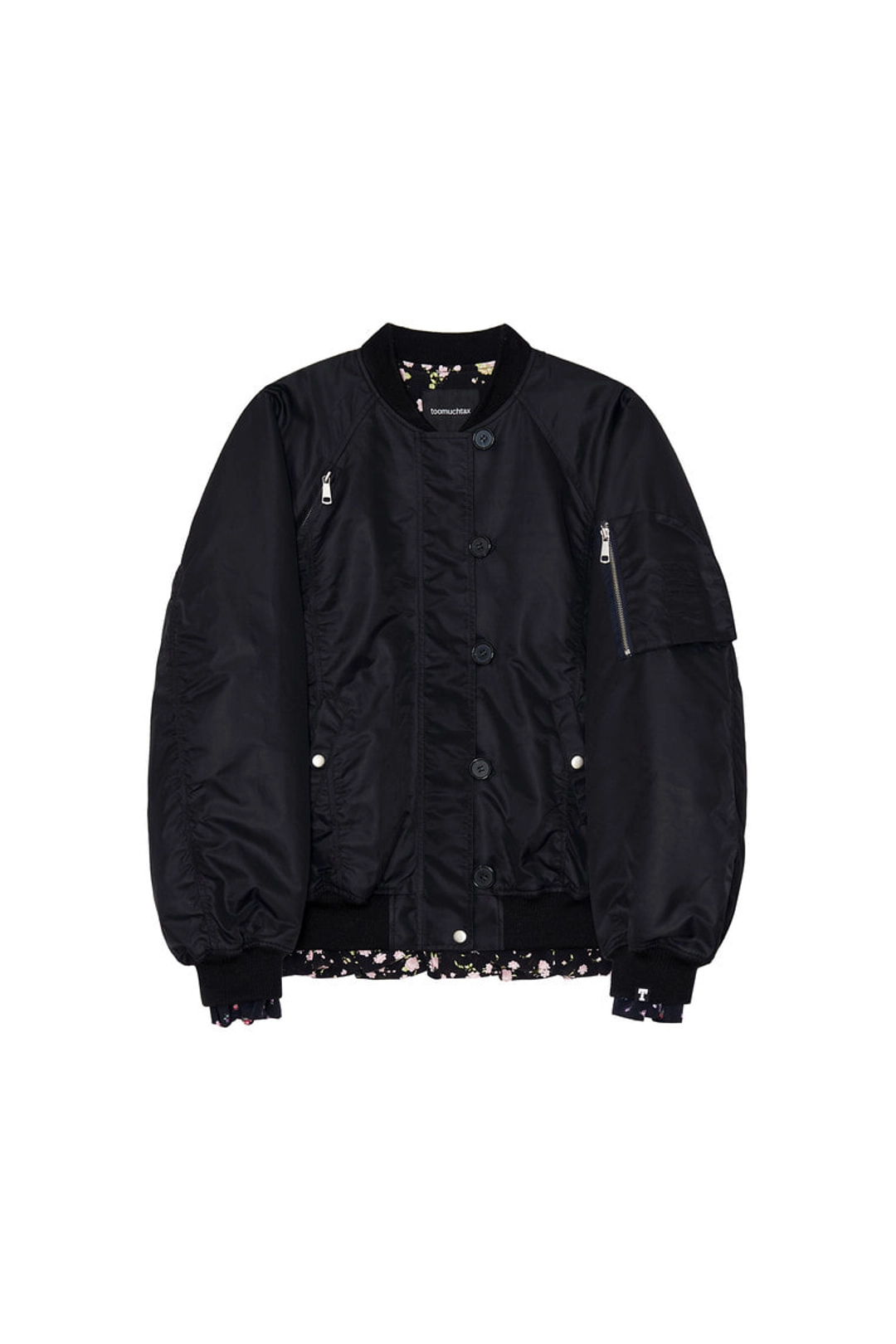투머치택스 FLORAL TRIMMING BOMBER JACKET (BLACK) 상품 이미지 1