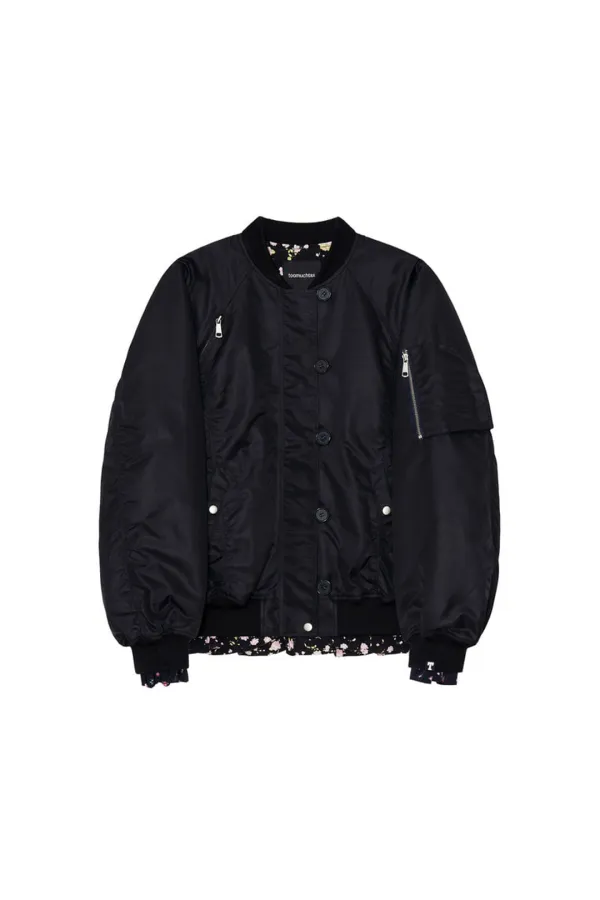 FLORAL TRIMMING BOMBER JACKET (BLACK)