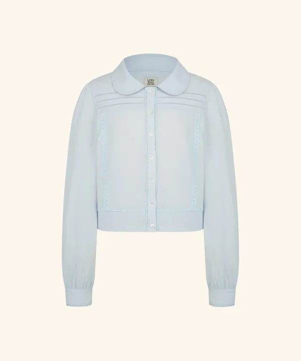 Lace Pintuck Shirt Blouse ( Sky Blue )