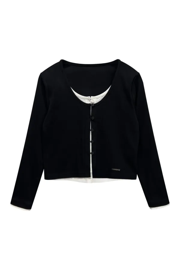 LYLA LAYERED CARDIGAN / BLACK-WHITE