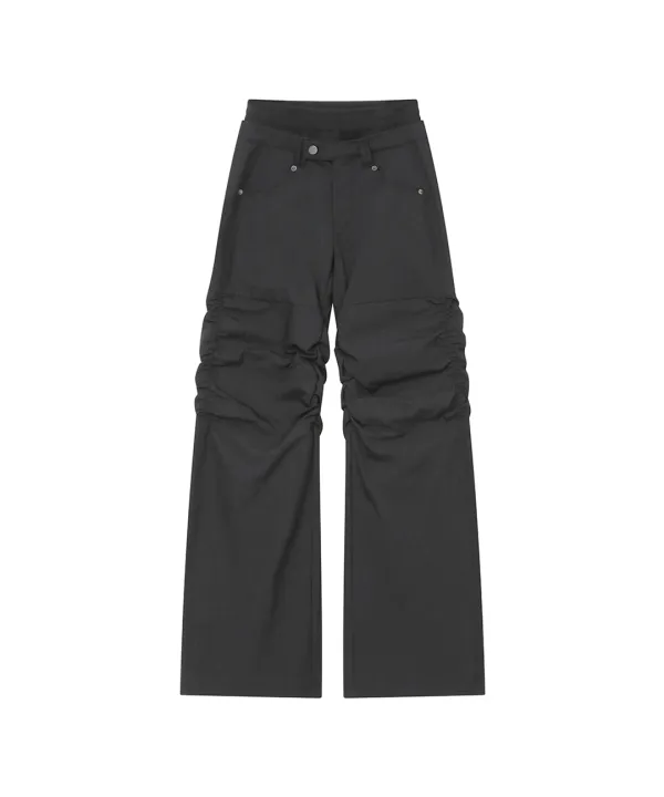 Ribbed layered shirring pants CHARCOAL