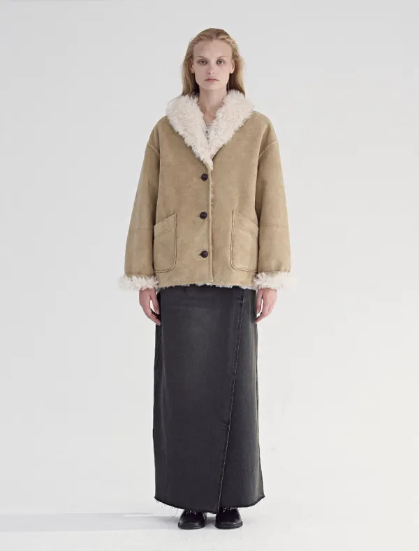 REVERSIBLE MID-LENGTH SHEARLING COAT [BEIGE]