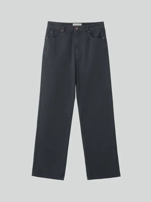 LOOSE FIT WASHED COTTON PANTS (CHARCOAL GREY)