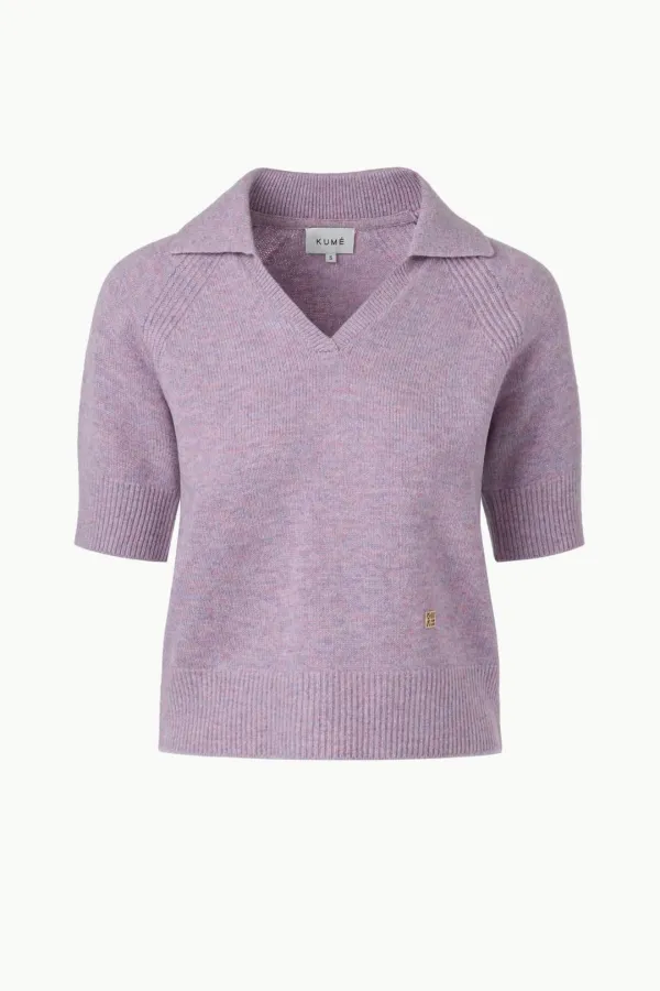 Cropped V-neck Merino Wool Sweater, Violet
