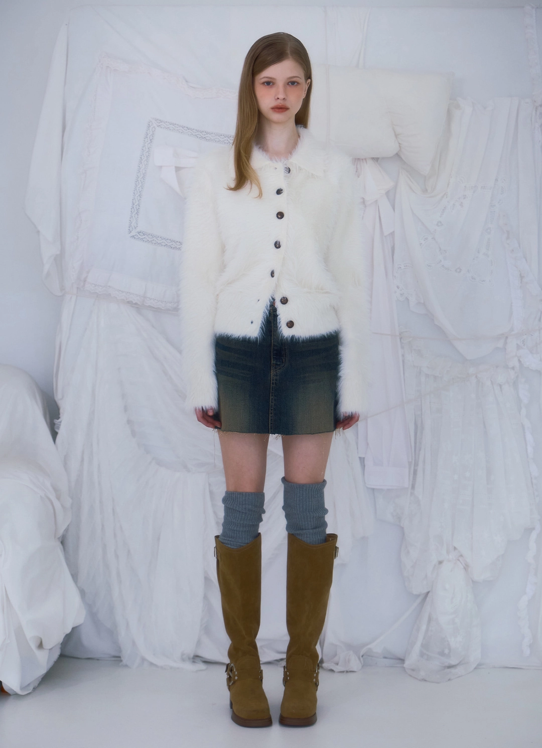 로제프란츠 Fur Collar Button Cardigan [Ivory] 상품 이미지 2