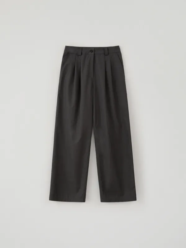 Two Tuck Wide Pants(Charcoal Gray)