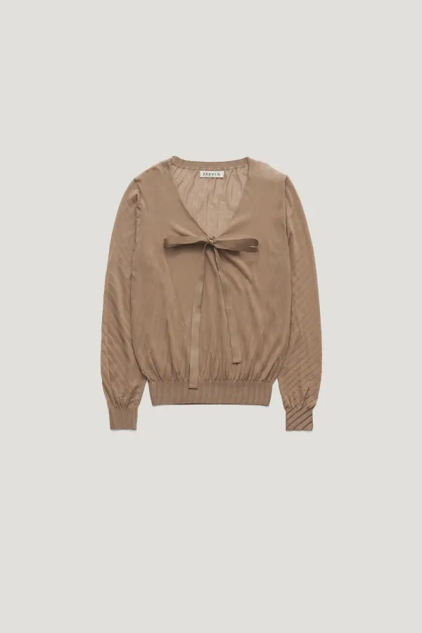RIBBON TIE PLEATS KNIT_BEIGE / ₩149,000