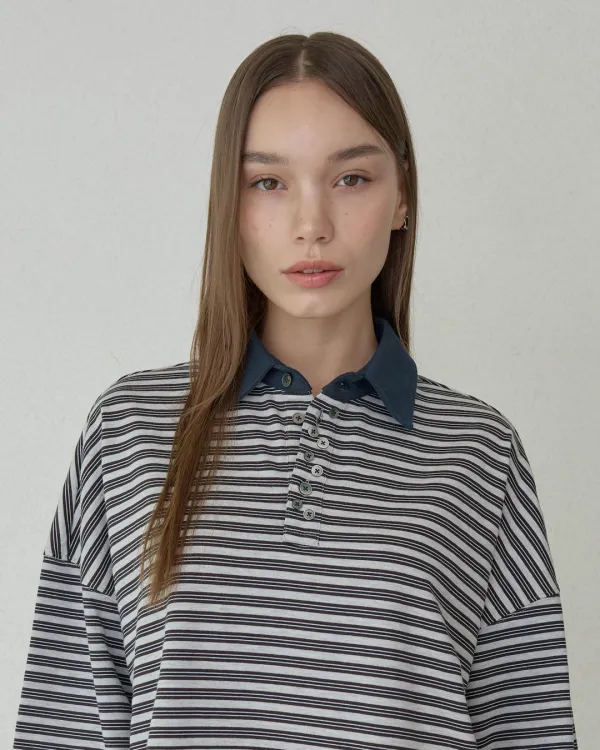 HAILEY BUTTONED PK TEE - GREY
