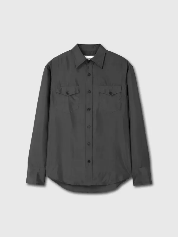 SILK DOUBLE POCKET SHIRT_ OLIVE CHARCOAL