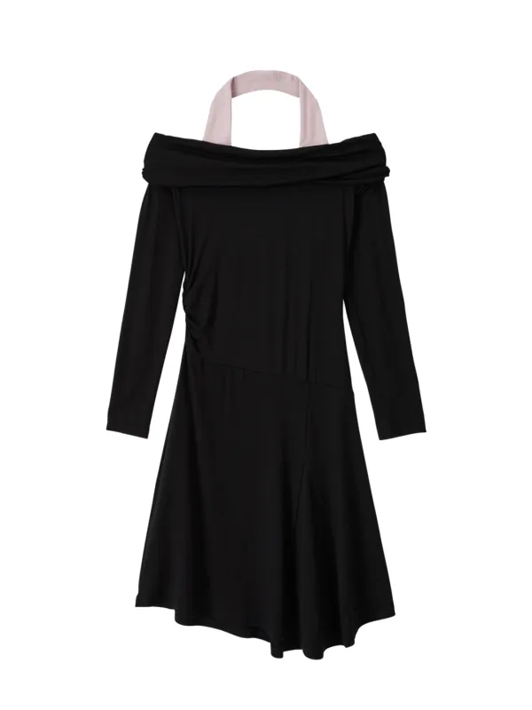 Halter Neck Jersey Dress_ Black