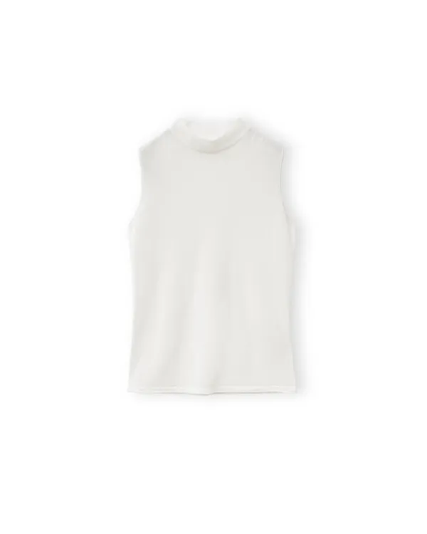 W Mock Neck Sleeveless Knit, White