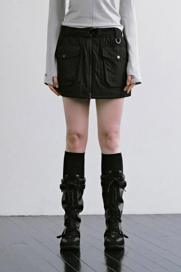 Front Zip Padded Mini Skirt [ Black ]