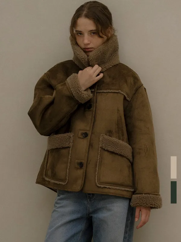 Faux fur-collar shearling jacket [KNFW05JP01]_[2color]