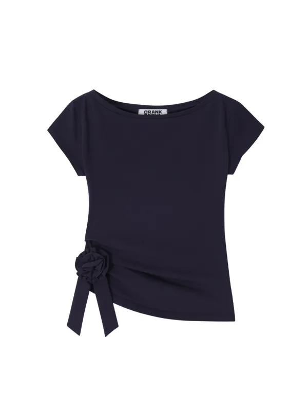 ROSETTE SHIRRING TOP_NAVY