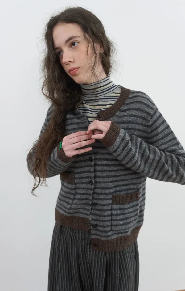 447. Mallow Pocket Cardigan_Charcoal Brown