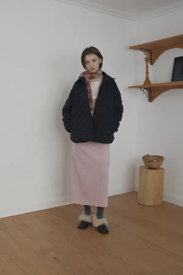 velour long skirt_light pink