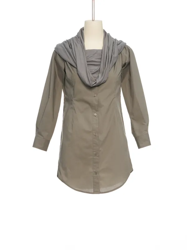PF25 GRAY JERSEY SHOULDER SHIRT DRESS