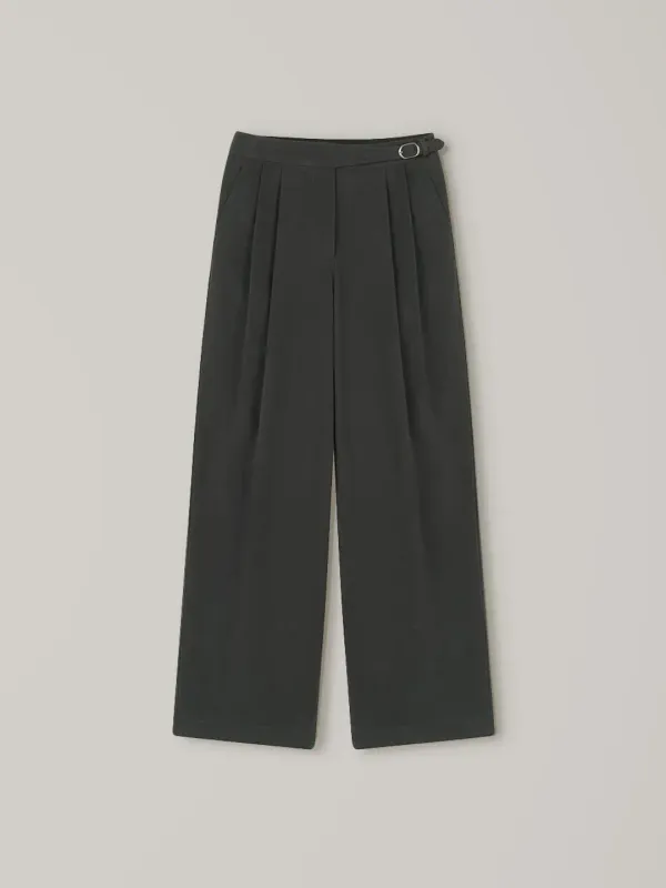 Central Buckle Wide Pants - Charcoal