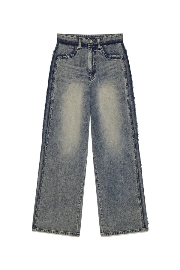 ROUGH CUT LINE POINT DENIM PANTS IN SMOKE BLUE