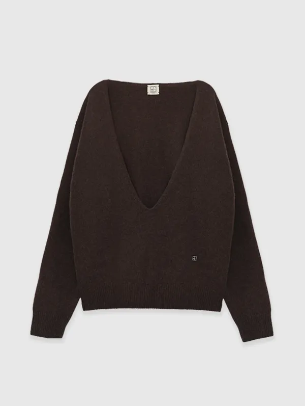 Exclusive [Cashmere] Deep Cut V Knit (Brown)
