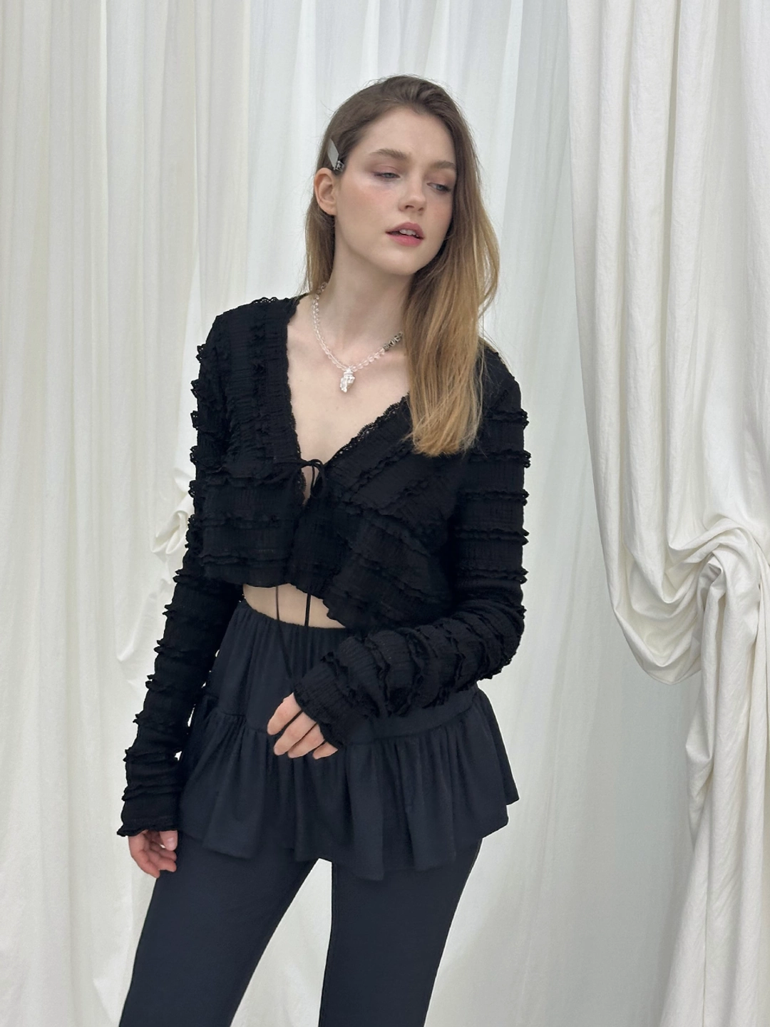 모이페어 FRILL RIBBON SKIRT PANTS / CHARCOAL 상품 이미지 3