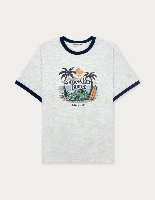 Vintage Car Wave Logo Over-Fit Top - White Melange(Navy)