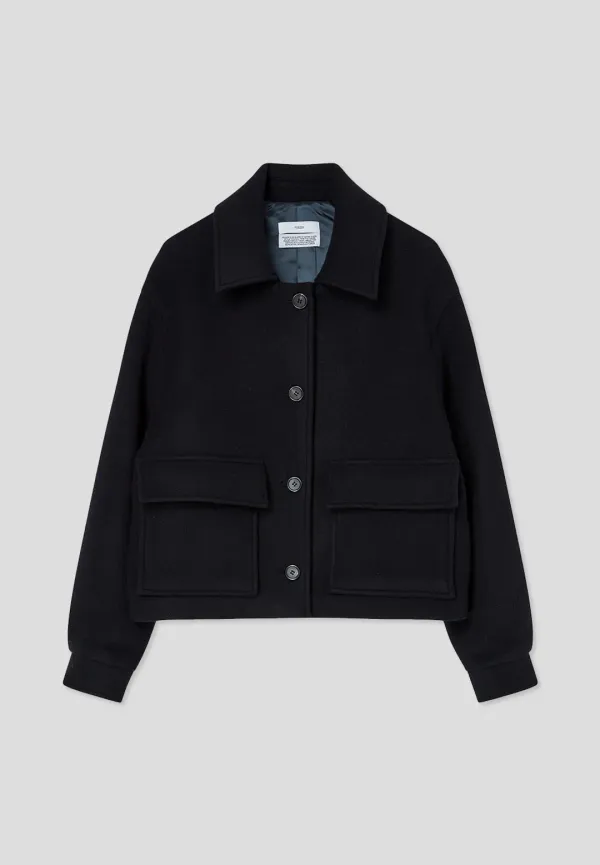 Wool pocket short coat (dark navy)