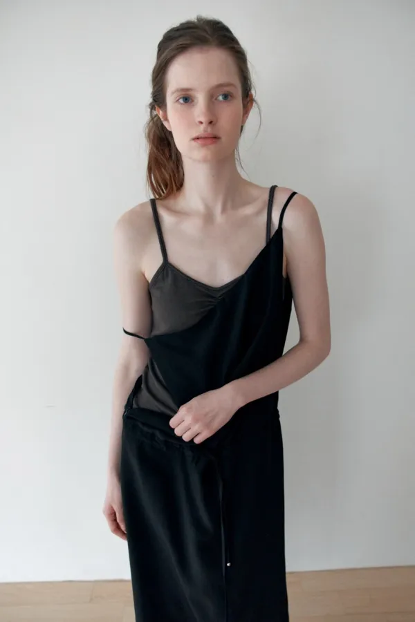 [3rd] Like Shirring Sleeveless T_Charcoal