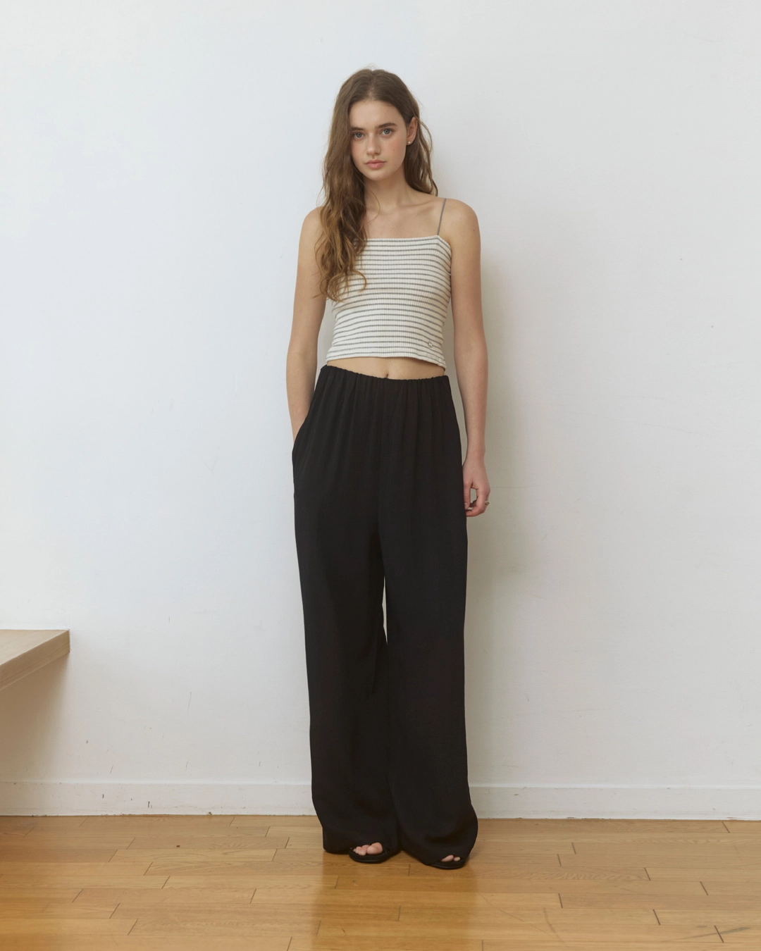 어다울 Linen hidden banding wide pants - black 상품 이미지 3