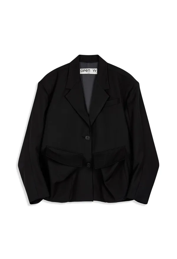 UNSTRUCTURED OUT POCKET JACKET, BLACK