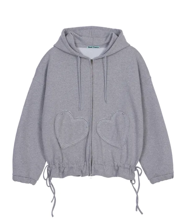 Heart Pocket Hood Zip-up [Gray]