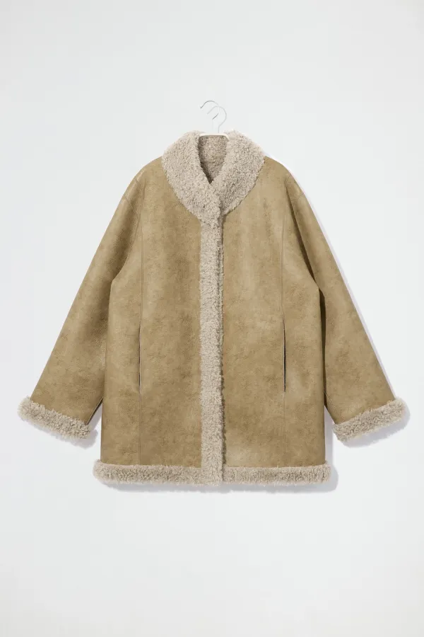 REVERSIBLE SUEDE SHEARLING COAT - IVORY