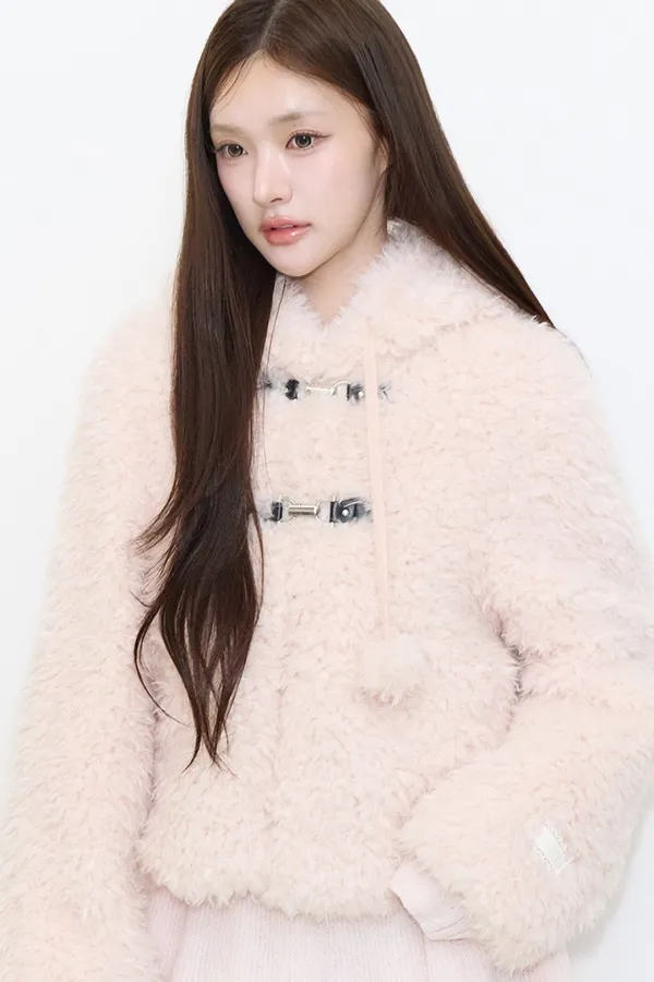 폼폼 후디 퍼 자켓 핑크